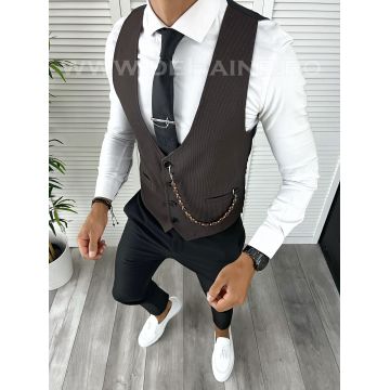 Vesta barbati eleganta slim fit maro inchis V12 E 142-3