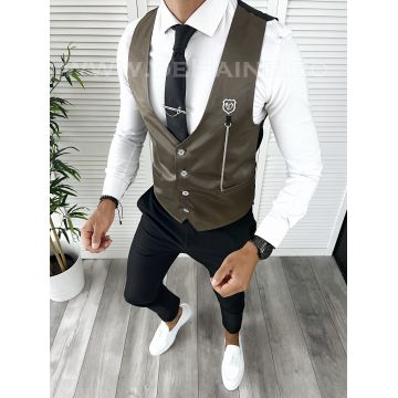 Vesta barbati eleganta slim fit maro inchis V63 E 140-3