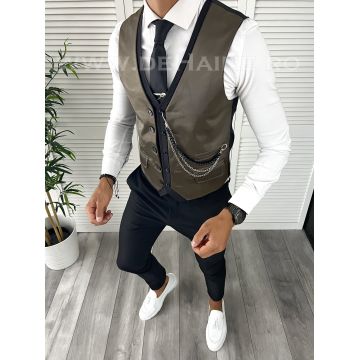 Vesta barbati eleganta slim fit maro V16 E 140-3