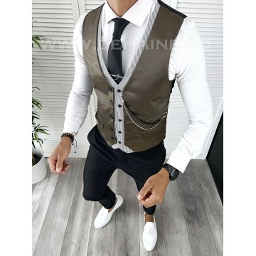 Vesta barbati eleganta slim fit maro V44 E 142-3