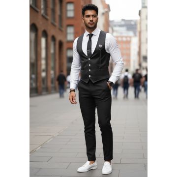 Vesta barbati eleganta slim fit neagra V73 D13-4.1.2