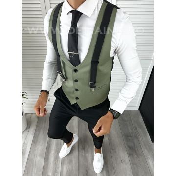 Vesta barbati eleganta slim fit verde V23 107-2 E~