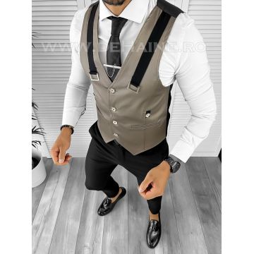 Vesta barbati maro deschis slim fit B8272 103-4 E~