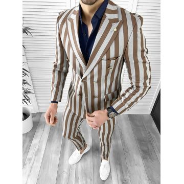 Costum barbati  slim fit in carouri sacou + pantaloni 1077  X9-3