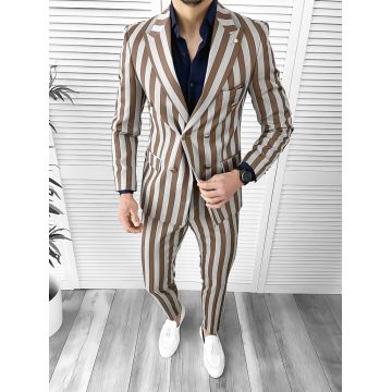 Costum barbati  slim fit in carouri sacou + pantaloni 1077  X9-3