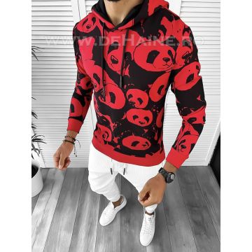 Hanorac barbati slim fit cu imprimeu PANDA rosu K246 Y22-3 /I6-2 E 111-1/ 124-4
