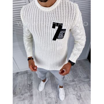 Pulover barbati gros slim fit alb T3584 91-3.2