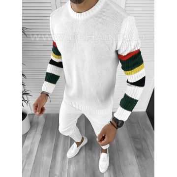 Pulover barbati gros slim fit alb T3588 98-1 U7-4