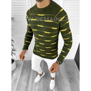 Pulover barbati gros slim fit kaki T3622 P20-3.2