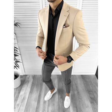 Sacou barbati slim fit bej 10209  O2-2.3