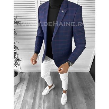 Sacou barbati slim fit bleumarin in carouri B9752 P18-1.1