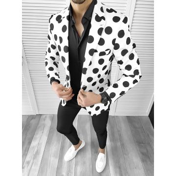 Sacou barbati slim fit cu buline negre 637 7-4.3