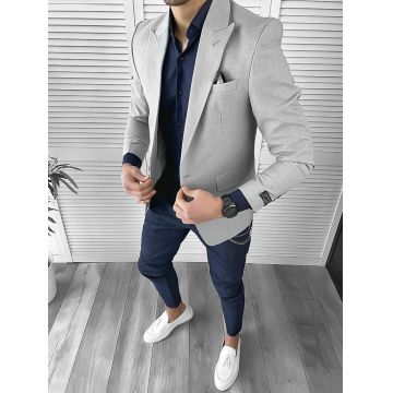 Sacou barbati slim fit gri - vernil10121 E 94-3 ~