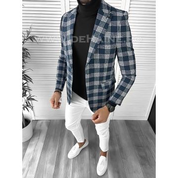 Sacou barbati slim fit verde in carouri B9750 P18-4.1