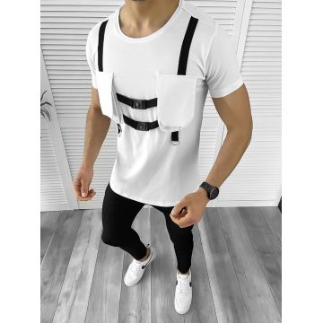 Tricou barbati slim fit alb B8519  N1-5.2