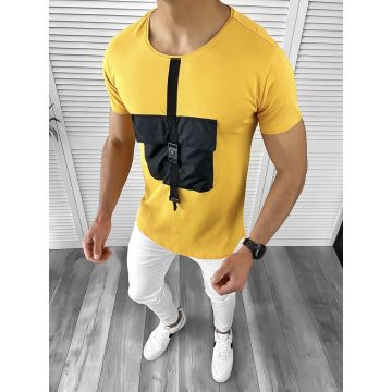 Tricou barbati slim fit galben B1975 N5-4.2