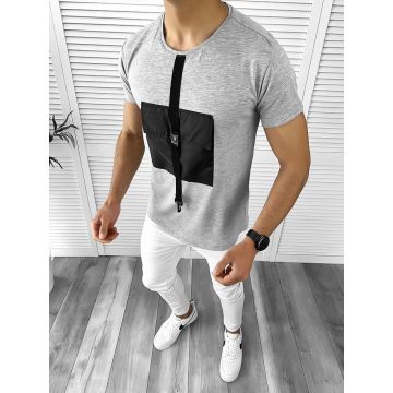 Tricou barbati slim fit gri B1975  N5-4.1