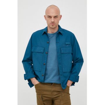 G-Star Raw camasa din bumbac barbati, culoarea turcoaz, cu guler clasic, relaxed