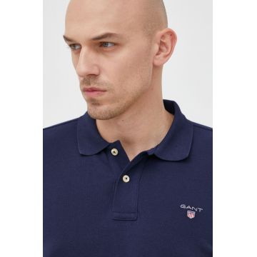 Gant polo de bumbac culoarea albastru marin, neted