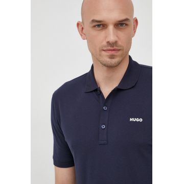 HUGO tricou polo barbati, culoarea albastru marin, neted