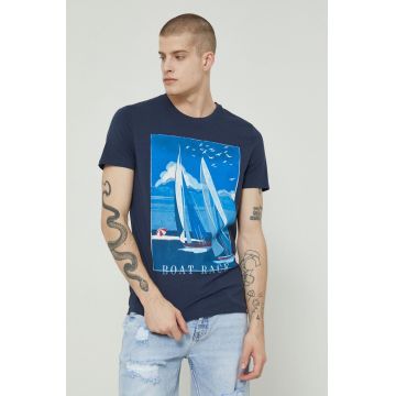 Medicine tricou din bumbac culoarea albastru marin, melanj