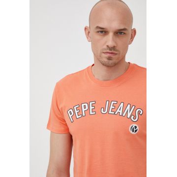 Pepe Jeans tricou din bumbac Alessio culoarea portocaliu, cu imprimeu