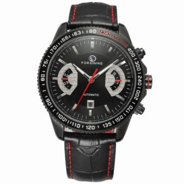 Ceas barbatesc Forsining model sport curea din piele neagra mecanism automatic calendar complet + cutie cadou