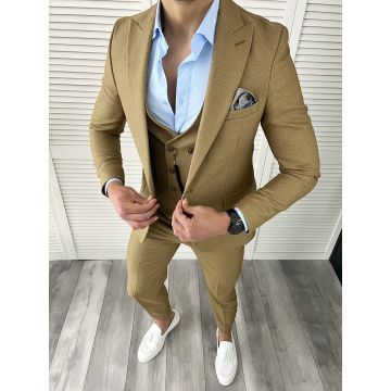 Costum barbati maro slim fit in sacou + pantaloni 11734 46-3.1