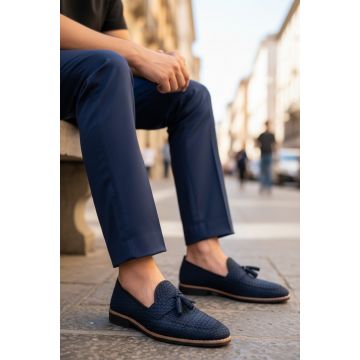 Mocasini barbati albastri  tapla subtire  piele eco  comozi 12218 N1-3