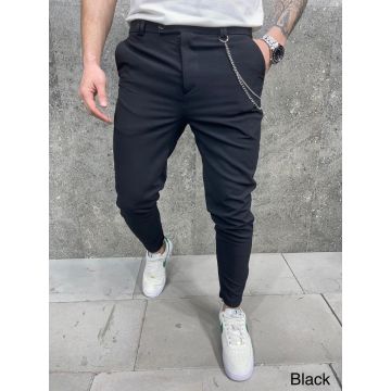 Pantaloni barbati casual negri + lant 12097 K7**