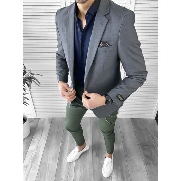 Sacou barbati slim fit gri cu mic defect DEF219 E 1-4