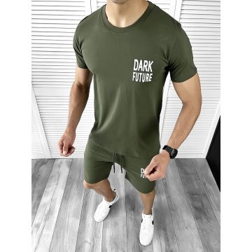Trening barbati kaki pantaloni + tricou 11699 O1-3.1