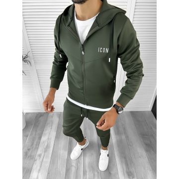 Trening barbati slim fit Pantaloni + Hanorac Kaki 12181 I11-2