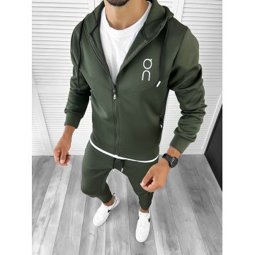 Trening barbati slim fit Pantaloni + Hanorac kaki 12182 P18-7