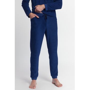 Pantaloni de pijama din material fleece cu snur de ajustare in talie