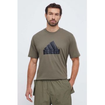 adidas tricou din bumbac barbati, culoarea verde, cu imprimeu