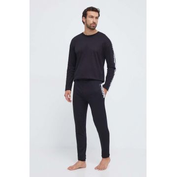 HUGO pijamale de bumbac culoarea negru, cu imprimeu