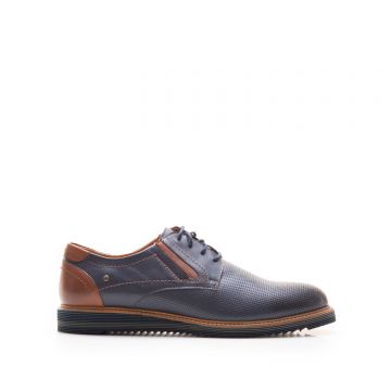 Pantofi bărbați casual din piele naturală, Leofex- Mostră 591 Blue Cognac Box