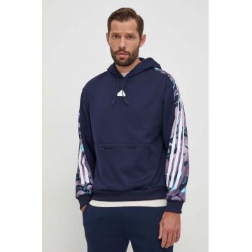 adidas bluza barbati, culoarea albastru marin, cu glugă, cu imprimeu