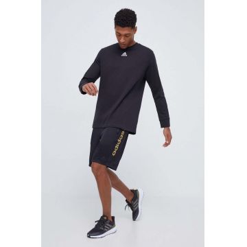 adidas longsleeve din bumbac culoarea negru, neted