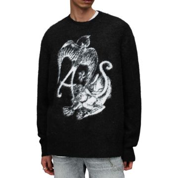 AllSaints pulover MK004Z WILDER CREW barbati, culoarea negru, călduros