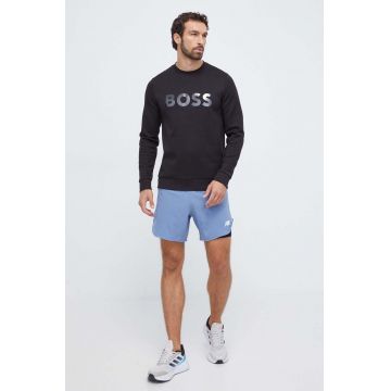 Boss Green hanorac de bumbac BOSS GREEN barbati, culoarea negru, cu imprimeu