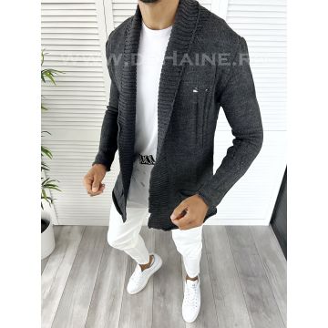 Cardigan barbati gri inchis slim fit ZR T3596 Y6-2