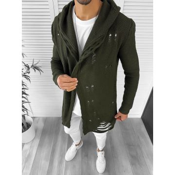 Cardigan barbati kaki cu gluga slim fit ZR T3559 P19-4.1