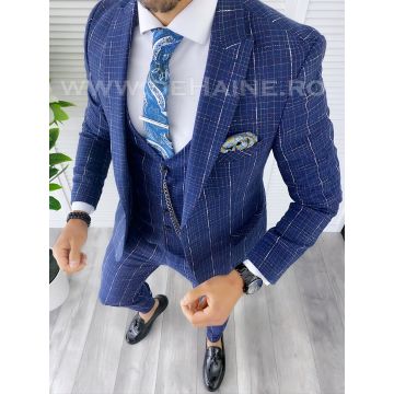 Costum barbati slim fit + Vesta albastru B5362 20-2
