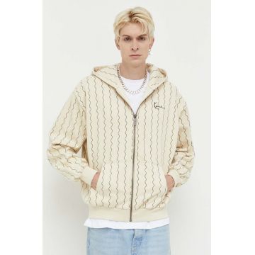 Karl Kani bluza barbati, culoarea bej, cu glugă, cu imprimeu