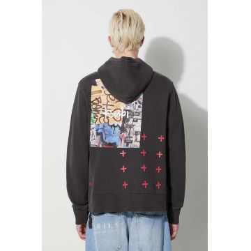 KSUBI hanorac de bumbac barbati, culoarea negru, cu glugă, cu imprimeu