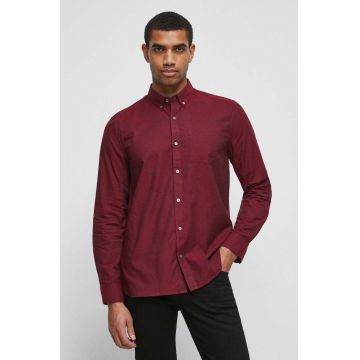 Medicine camasa din bumbac barbati, culoarea bordo, cu guler button-down, regular