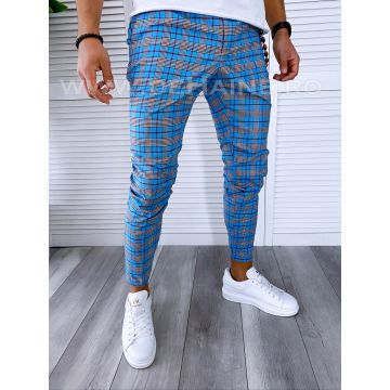 Pantaloni barbati casual regular fit albastri in carouri B1846 B6-2.1