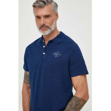 Pepe Jeans polo de bumbac culoarea albastru marin, neted